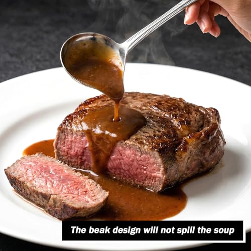 2 Pcs Small Ladle with Pouring Spout Stainless Steel Gravy Spoon Sauce Drizzle Spoon for Spooning Gravies Sauces Dressings Kitchen Utensils (8 x 2.9 Inch)