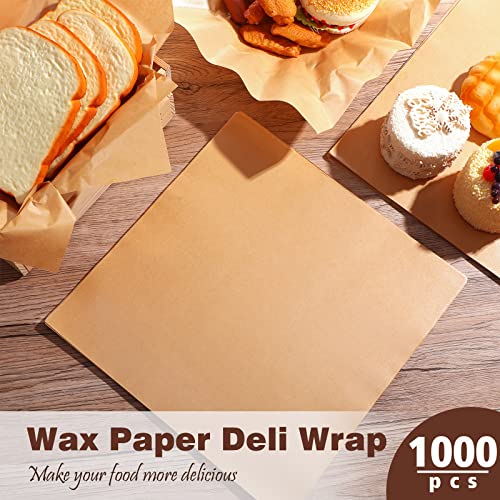 Spakon 1000 Sheets Wax Deli Paper Sheets for Food 12 x 12 Inch Checkered Dry Waxed Deli Basket Liners for Sandwich Wrapping, Food Basket Liners, Picnic party(Kraft) - color: Kraft