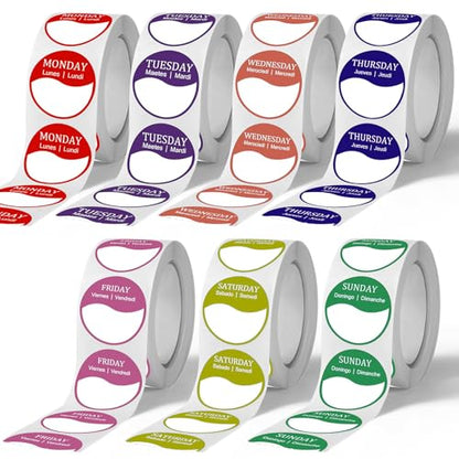 Day of The Week Stickers, 3500PCs Day Dots Food Labels Week Stickers for Planner, Restaurant Kitchen Containers Dispenser