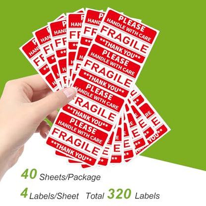 320 Pcs Fragile Stickers, 3 x 2 Inch Handle with Care Shipping Moving Glass Permanent Adhesive Commercial Grade Fragile Labels (Fragile) - color: Red, size: 320 PCS