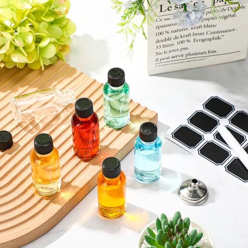 Hsei 100 Pcs Amber Glass Boston Round Bottles with Black Cap Brown Sample Bottle Small Glass Containers with Lids and Funnel Chalk Labels Pen for Vanilla Extract Essential Oils (3.4 oz) - size: 3.4 oz