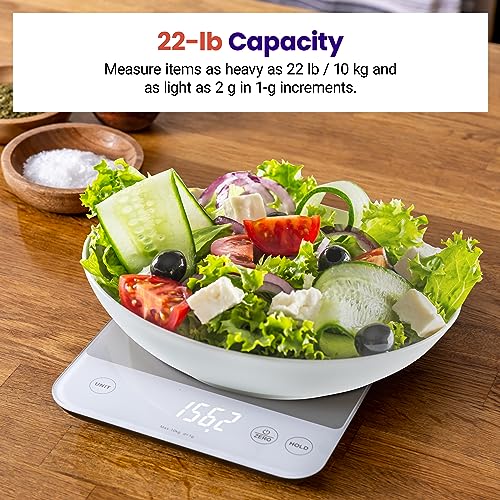 Etekcity Food Kitchen Scale, 22lb Digital Weight Scale Grams and Ounces Rechargeable Waterproof Tool for Weight Loss, Cooking, Baking, Meat, Bread, Large 0.05oz/1g Accuracy | 22 Lb/10 Kg Capacity, 0.05oz/1g Precision, IPX6 Splash-Resistant, USB-C Recharge