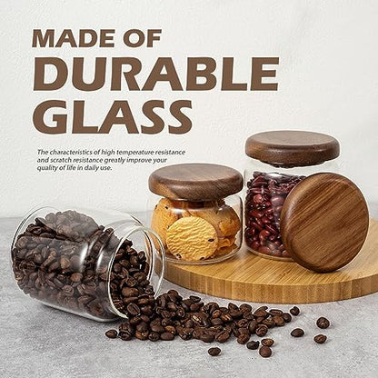 1 PC Small Glass Storage Jars with Airtight Lids, 10 fl oz (300ml) coffee container with Wooden Lid, Glass Pantry Canister for Beans, Rice, Sugar and etc - color: clear-（1PC，10FL OZ/300ML）
