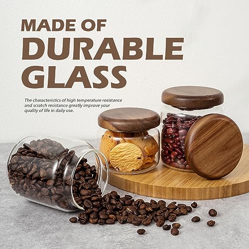 1 PC Small Glass Storage Jars with Airtight Lids, 14 FL OZ (420ml) coffee container with Wooden Lid, Glass Pantry Canister for Beans, Rice, Sugar and etc - color: clear-（1PC，14FL OZ/420ML）