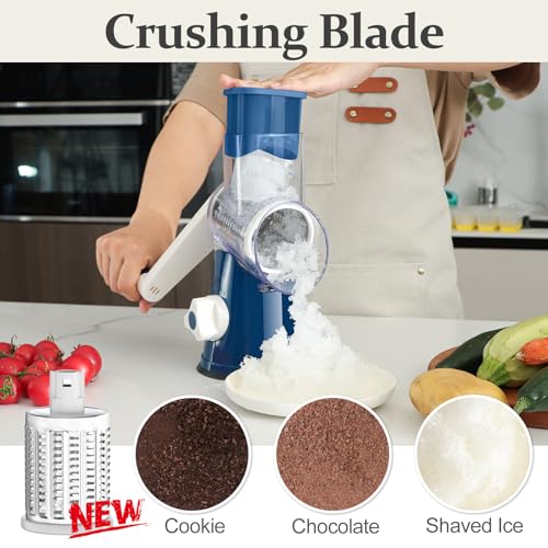 Cambom Rotary Cheese Grater Hand Crank Cheese Shredder for Fresh Cheese, Vegetable, Nuts,Non-slip Suction Base, Five Blades, Dark Blue - color: Dark Blue, size: 5 BLADES