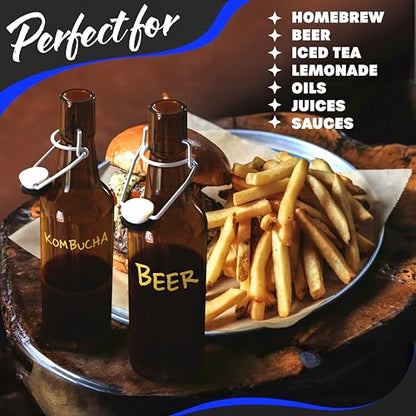 Nevlers Swing Top Glass Bottles 16oz | Empty Beer Bottles for Home Brewing | 12 Pack Amber Resealable Flip Top Glass Bottle Set for Fermentation or General Storage | Durable Kombucha Bottle Bottling Kit - size: 12 Pack, style: 16 Ounce