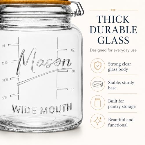 kitchentoolz 64 oz Mason Jars Wide Mouth with Airtight Lids – Set of 4 Half Gallon Glass Jar with Lid – Large Mason Jars with Lids for Kitchen Pantry, Storage, and Canning - size: 4-pack
