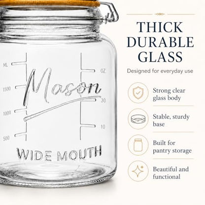 kitchentoolz 64 oz Mason Jars Wide Mouth with Airtight Lids – Set of 4 Half Gallon Glass Jar with Lid – Large Mason Jars with Lids for Kitchen Pantry, Storage, and Canning - size: 4-pack