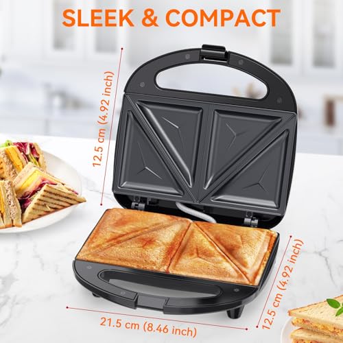 OSTBA Sandwich Maker, 2 Slice Grilled Cheese Maker with Non-stick Triangle Plates, Indicator Lights, Cool Touch Handle, Easy to Clean and Store, 750W - style: ABS07-T