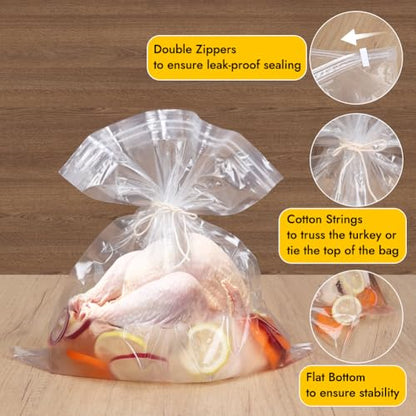Large Brining Bags for Turkey | 26"×22" | Holds up to 35lbs | Double Zippers Seal | Heavy Duty Brine bags Thickened for Turkey & Meat | Thanksgiving & Holiday Feast Essential | 2 Pack - size: 2 Pack