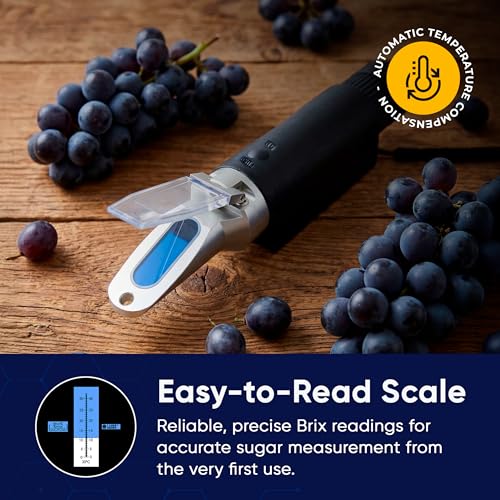 0–32% Brix Lighted Handheld Analog Refractometer with ATC, Durable LED Illuminated Brix Meter for Sugar Content, Juice and Syrup Testing, Fruit Vegetable Samples and Measurement - style: Analog Lighted