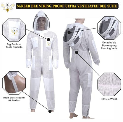 SANEER 3 Layer Beekeeping Suit, Ventilated Sting Proof Beekeeping Suit For Beekeepers with Gloves (X-Large) - size: X-Large