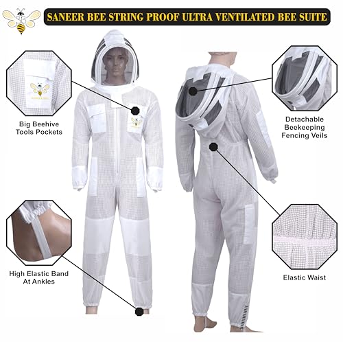 3 Layer Bee Suit with Fencing Veil One Pair Gloves Sting Proof Ventilated Beekeeping Suit with Gloves (4X-Large) - size: 4X-Large