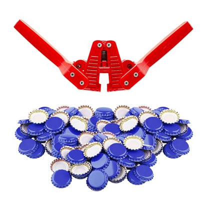 Fermentaholics Beer Bottle Capper & Lid Set – Double Wing Manual Capping Tool with 144 Crown Caps – Fits Standard 12 oz & Homebrew Beer Bottles (Capper & Lid Set -144 Blue Crown Caps) - size: Capper & Lid Set -144 Blue Crown Caps