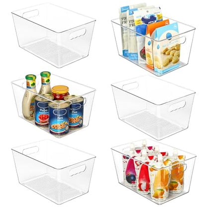 Vtopmart Clear Plastic Storage Bins, 6 PCS Pantry Organizer Bins with Handle for Refrigerator, Fridge, Cabinet, Kitchen, Countertops, Cupboard, Freezer Organization and Storage, Large - size: L(11.3"×7.5"×6")