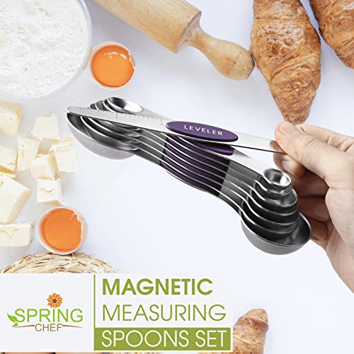 Spring Chef Purple Stainless Steel Magnetic Measuring Spoons Set of 8 with Leveler, Dual Sided Metal Teaspoon & Tablespoon Measuring Spoons, Kitchen Gadgets for Baking & Cooking, Fits in Spice Jars - color: Purple, size: 1-Pack