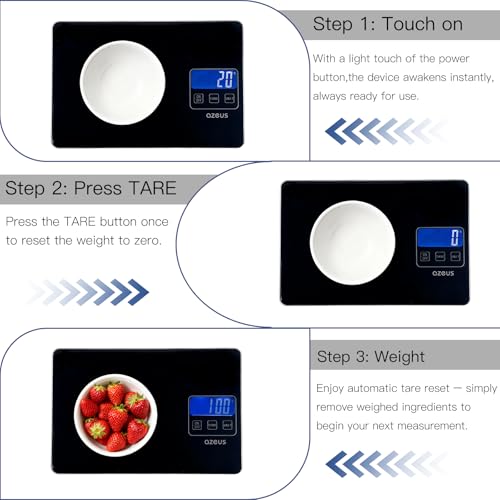 Food Scale with USB Rechargeable, Digital Kitchen Scale with 6 Units, High Precision to 0.04 oz /11lbs Capacity, Weight Range from 3g-5000g (Black) - color: Black