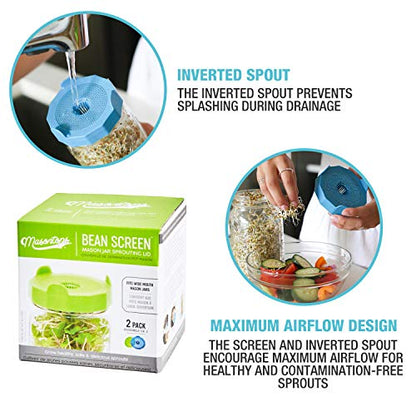 Masontops Bean Screen Sprouts Growing Kit - Sprouting Lids & Sprout Mixes Microgreens Growing Kit - Sprouting Kit Wide Mouth Mason Jar Strainer Lid - size: Bean Screens Kit (2 Screens, 2 Seed Mixes)
