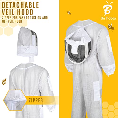 3 Layer Professional Beekeeping Suit - Heavy Duty Protective Bee Suit for Safe and Efficient Apiary Management. - color: White, size: Large