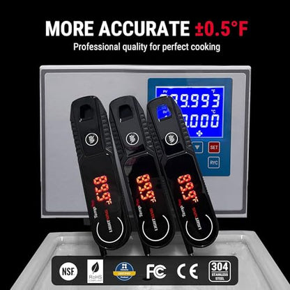 TempPro Lightning 1 Sec Instant Read Meat Thermometer, Kitchen Food Thermometer with 180° Rotating Display, IP67 Waterproof Cooking Thermometers for Deep Fry Smoker Grill BBQ(Previously ThermoPro) - color: Black