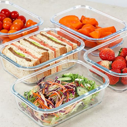 KOMUEE 30 oz 5 Pack Glass Meal Prep Containers, Glass Storage Containers with Lids - Dishwahser, Microwave, Oven and Freezer Safe, White - color: White