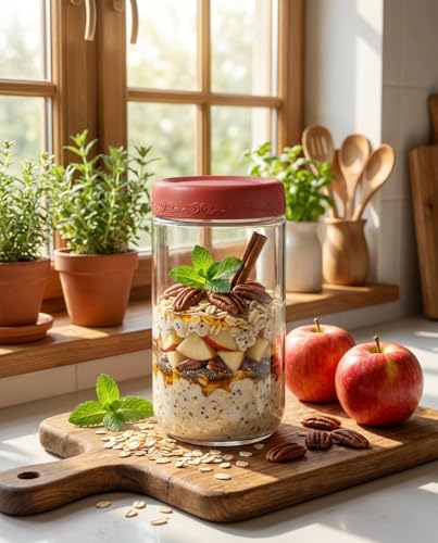 24oz 4Pack Glass Overnight Oats Jars Containers with Airtight Leakproof Lids, Reusable Mason Jars for Meal Prep, Yogurt Parfaits, Smoothies, Salads & Healthy Breakfasts (24 OZ-4-1) - color: 24 OZ-4Pack-1