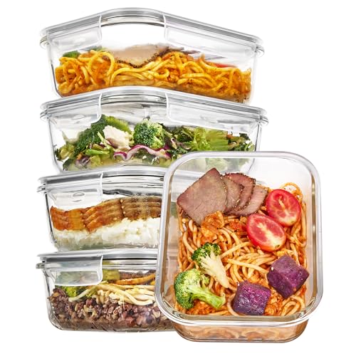 Vtopmart 5 Pack 35oz Glass Food Storage Containers with Lids, Meal Prep Containers, Airtight Reusable Lunch Container Set, Safe for Oven, Microwave, Freezer, and Dishwasher, Grey - color: Grey, size: 35oz