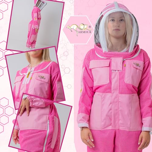 Pink 3 Layer Ventilated Bee Suit for Women | Sting Proof Beekeeping Suit with Fencing Veil, Gloves & Air Mesh Protective Gear (2XL) - size: XX-Large