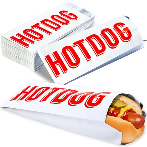 Grease-proof, Warming Foil Hotdog Wrapper Bags 75pk. Classic HotDog Bags in Aluminum Wrap, Keep Hot Dog Warm and Fresh. Super Durable Perfect Party Supplies for Carnival, Fundraiser, Concession Stand