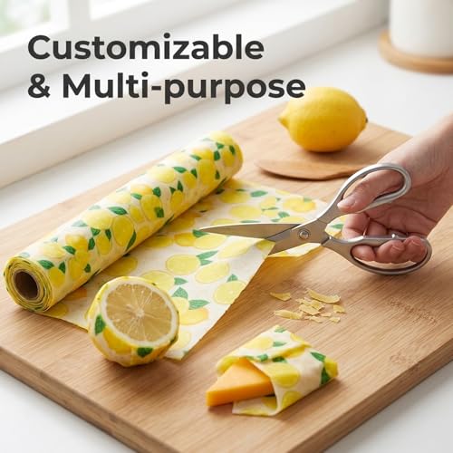 Organic Beeswax Wrap Roll Paper 13x39 Inch Reusable Food Wraps Washable Cut to Size Sustainable Wax Paper, for Keeping Sandwiches Cheese Bread Leftovers Fresh,Lemon