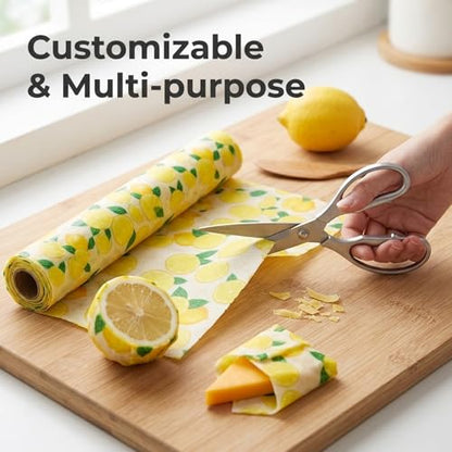 Organic Beeswax Wrap Roll Paper 13x39 Inch Reusable Food Wraps Washable Cut to Size Sustainable Wax Paper, for Keeping Sandwiches Cheese Bread Leftovers Fresh,Lemon