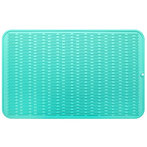 MicoYang Silicone Dish Drying Mat for Multiple Usage,Easy clean,Eco-friendly,Heat-resistant Silicone Mat for Kitchen Counter or Sink,Refrigerator or Drawer Liner Mint 3XL 28 inches x 18 inches - color: Mint, size: 28"L x 18"W