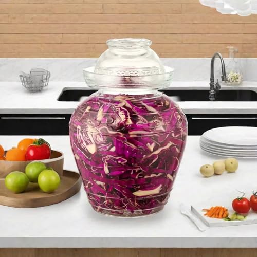 Fermentation Jar, 2.5 Liter Pickle Kimchi Jar with Water Seal Lid | Wide Mouth, Food Grade, Clear Glass, for Making Pickles Kimchi Sauerkraut and Fermenting Vegetables Fruits, Wine Brewing - size: 2.5L