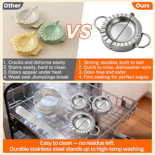 3-in-1 Dumpling & Empanada Maker Set - 3.74"/5"/6" with Cutters & Scoop | 304 stainless steel, rust-proof & durable. Multi-cuisine: dumplings, empanadas, pierogies. No skills needed. Dishwasher safe. - size: large