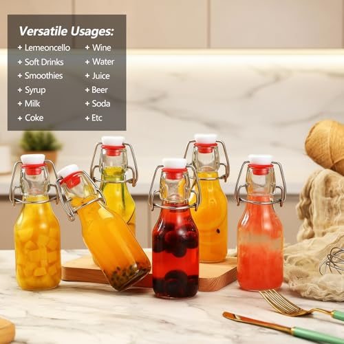Ruckae 24 Pack 4oz Swing Top Glass Bottles with Lids Kombucha Coquito Flip Top Glass Bottle for Syrup Vanilla Extract Brew Beer Kefir Air Tight Bottles for Gift (4 oz 24 pack) - size: 4 oz 24 pack