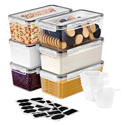 Sorbus Food Storage Containers - Pack of 6 - Air Tight, Four-Way Snap Lids Keeps Food Fresh - Store Cereal, Pasta, Flour, Nuts, Candy - Durable Plastic Kitchen Pantry Bins - size: 6 Pack