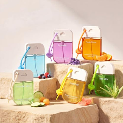 Frienda 12 Pcs Hydrating Hand Sanitizer Spray Scented Pocket Power Mist Hand Sanitizer Travel Size with Keychain Moisturizing Antibacterial Sanitizing Cleans Hands for Women (Natural) - style: Natural