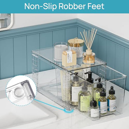 Vtopmart 8 Pack Clear Stackable Cabinet Organizers with Pull-Out Drawers, Clear Storage Drawers, 6 Medium and 2 Small for Under Sink, Pantry, Bathroom, Closet and Kitchen Storage - style: 6 Medium+2 Small