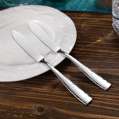 KEAWELL Premium 4-Piece 7" Louis Butter Knives, 18/10 Stainless Steel, Dishwasher Safe (Silver, Louis Hammered)