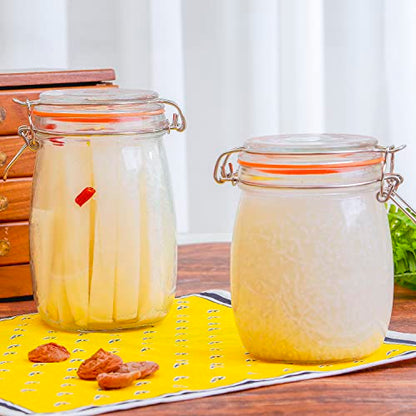 Hovico 25 oz Glass Jars With Airtight Lids And Leak Proof Rubber Gasket,Wide Mouth Mason Jars With Hinged Lids For Kitchen Canisters 750ml, Glass Storage Containers - color: 25oz*4-Round