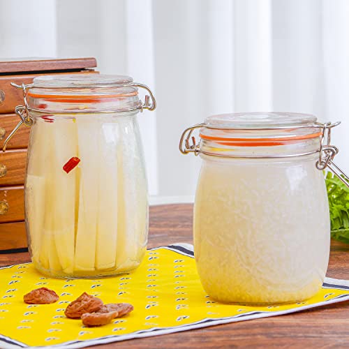 Hovico 25 oz Glass Jars With Airtight Lids And Leak Proof Rubber Gasket,Wide Mouth Mason Jars With Hinged Lids For Kitchen Canisters 750ml, Glass Storage Containers - color: 25oz*4-Round