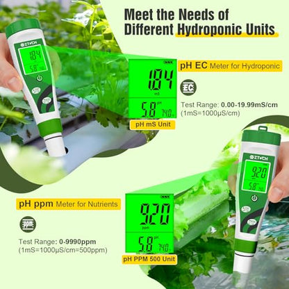 Hydroponic pH EC Meter, Water pH TDS PPM Meter with Simultaneous Display for Reservoir Nutrient Solution, pH EC Meter for Water Hydroponic DWC System Setup, Measure Conductivity for Aquaponics