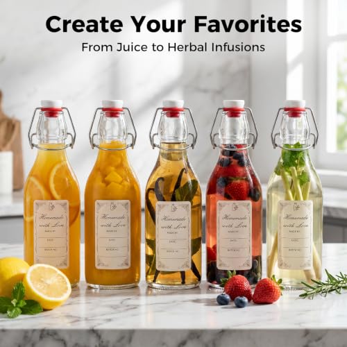 Ruckae 10 pack 12oz Swing Top Glass Bottles with Air Tight Lids Kombucha Flip Top Glass Bottle for Syrup Vanilla Extract Brew Beer Kefir Bottles for Gift (12oz 10pack)