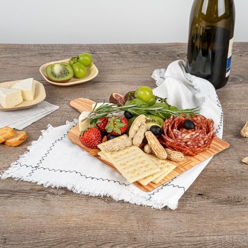 Restaurantware Cater Tek 11.8 x 7 Inch Charcuterie Boards 10 Faux Wood Cheese Boards - WIth Handle Stackable Paper Cardboard Charcuterie Boards Disposable For Serving At Catered Events