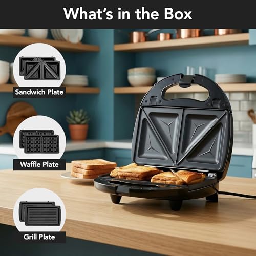 OVENTE 3 in 1 Electric Sandwich Maker, Panini Press Grill and Waffle Iron Set with Removable Non-Stick Plates, Perfect for Cooking Grilled Cheese, Tuna Melts, Burgers, Steaks and Snacks, Black GPI302B - color: GPI302B