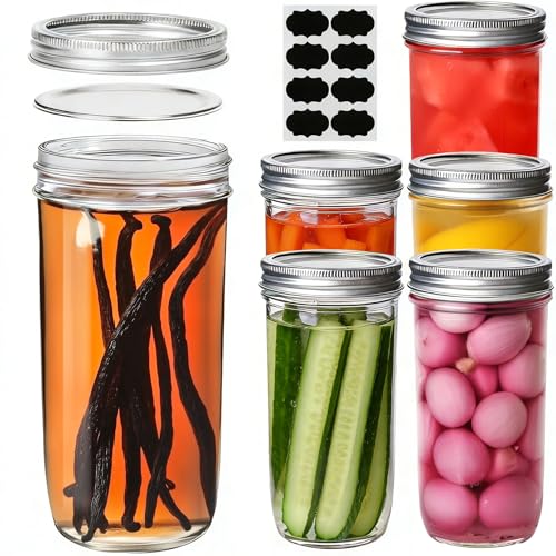ComSaf 24 oz Wide Mouth Mason Jars 6 Pack, Tall Glass Jars with Lids | BPA-Free Materials, Canning Pickling Jam, Sauce Juice, Chunky Salsa, Sourdough Starter, Large Capacity, DIY Favor - size: 24oz wide mouth 6PCS