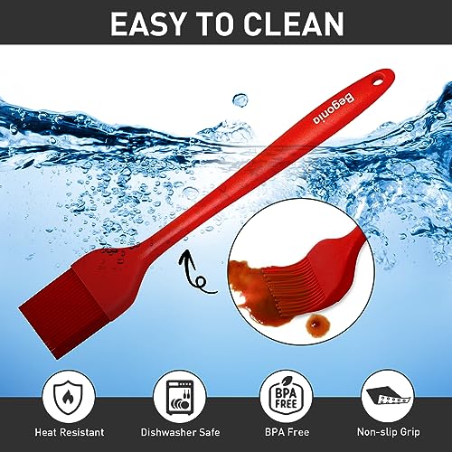 Begonia Silicone Basting Pastry Brush-2pcs Heat Resistant Cooking Brush for Oil, Sauce, Butter, BBQ, Grill and Marinade, BPA Free, Dishwasher Safe （Red） - color: Red