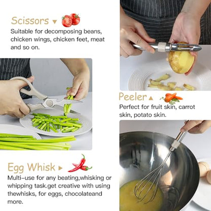 Kitchen Utensil Set-Silicone Cooking Utensils-33 Kitchen Gadgets & Spoons for Nonstick Cookware-Silicone and Stainless Steel Spatula Set-Best Kitchen Tools, Useful Pots (Khaki) - color: Khaki