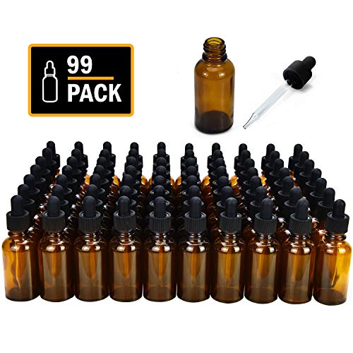 YoleShy 1oz Glass Dropper Bottle,99 Pack Amber Glass Bottles with Droppers and Black cap for Essential Oils, Lab Chemicals, Perfumes - color: 99 PACK/Amber