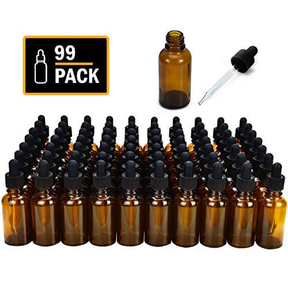 YoleShy 1oz Glass Dropper Bottle,99 Pack Amber Glass Bottles with Droppers and Black cap for Essential Oils, Lab Chemicals, Perfumes - color: 99 PACK/Amber